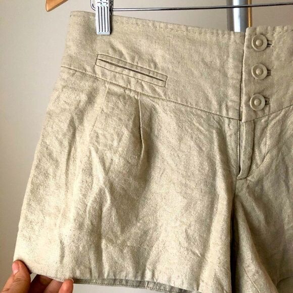 Anthropologie‎ ELEVENSES Linen Cotton Beige Sparkle Sheen Pleated Shorts Sz 6 - Picture 3 of 4